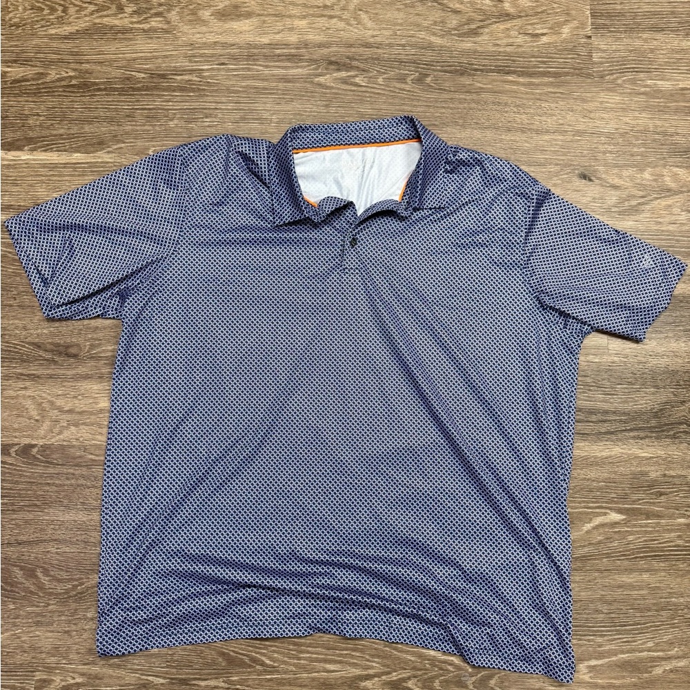 Maelreg Performance Polo Shirt Blue Geometric Pattern Short Sleeve Men’s 3XL